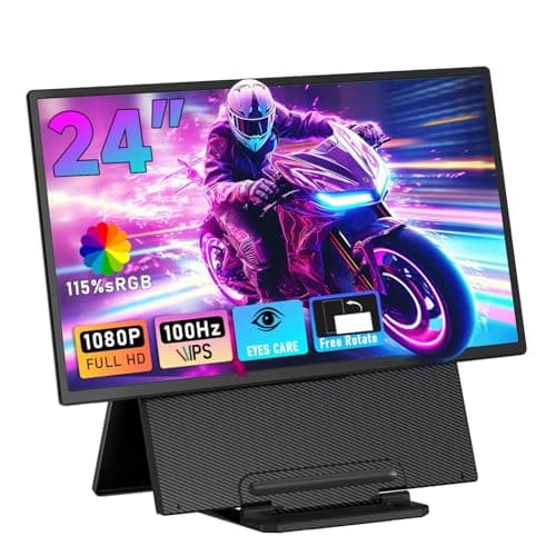 Portable Monitor 24" 100Hz for Work Home Office Game, 1080P FHD IPS Laptop Screen Extender with Rotating Stand & VESA, Laptop Monitor Extender USB-C HDMI Plug-Play for Mac Windows PS Switch Xbox Phone