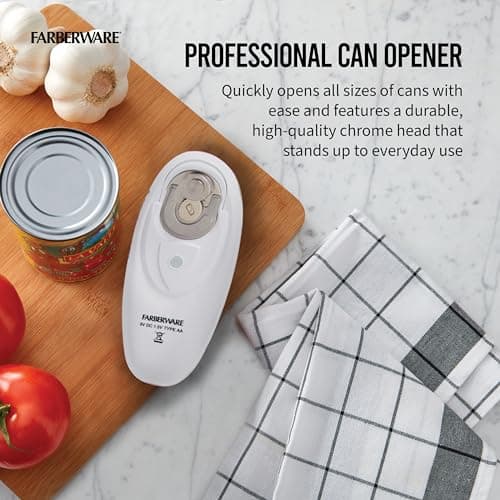 Farberware Compact Battery Operated Hands-Free Automatic Can Opener for any Size Can with Magnet to Safely Remove Lid, Seamless Opening Decreases Sharp Edges for Easily and Safely Opening Cans, Aqua 6