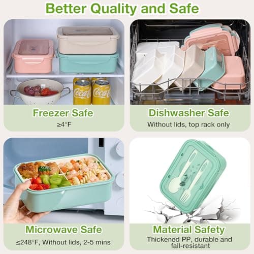 Mfacoy 3 Pack Bento Boxes for Adults/Kids, 1100 ML Bento Lunch Box With Spoon & Fork, Lunch Box Containers, Bento Box for Dining Out, Work, Picnic, BPA-Free, Microwave & Dishwasher Safe 6
