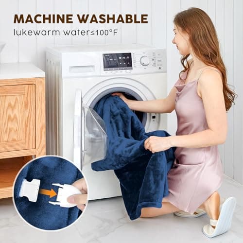 HYLEORY Heated Electric Blanket Throw 50" x 60" Soft Warm Flannel with 6 Heating Levels & 9 Hours Timer Auto Shutt Off, Heating Blanket for Full Body - Navy Blue 7