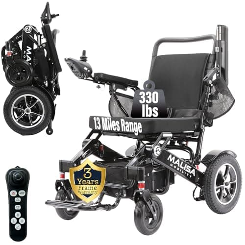 MALISA Electric Wheelchair for Adults, Portable All Terrain Lightweight Wheelchairs, Foldable Motorized Power Wheel Chair (Black, Black Frame)
