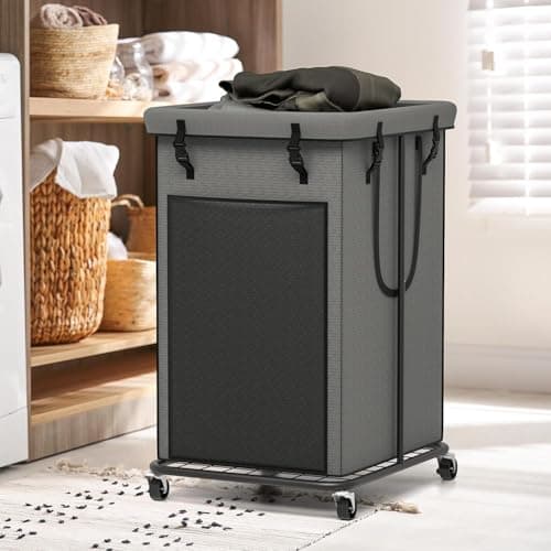 YKDIRECT 150L Large Laundry Hampers, Oxford Fabric Laundry Hampers Clothes Hampers, Metal Frame and Removable Bag Design with Wheels, Suitable for Bedroom, Bathroom, Dorm Room, Laundry Room (Grey) 5