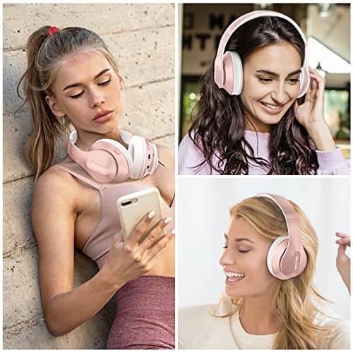 Glynzak Wireless Bluetooth Headphones Over Ear 65H Playtime HiFi Stereo Headset with Microphone and 6EQ Modes Foldable Bluetooth V5.3 Headphones for Travel Smartphone Computer Laptop Rose Gold 7