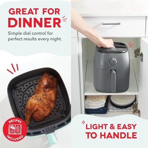 Dash Tasti-Crisp™ Air Fryer - AirCrisp® Technology - Compact Design with Adjustable Temperature Control - Nonstick Fry Basket & Auto Shut-Off Feature - 2.6 Quarts - Cool Grey 5