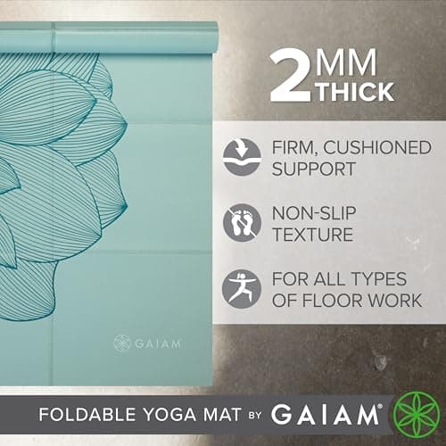 Gaiam Yoga Mat - Folding Travel Fitness & Exercise Mat - Foldable Yoga Mat for All Types of Yoga, Pilates & Floor Workouts (68"L x 24"W x 2mm Thick) 5