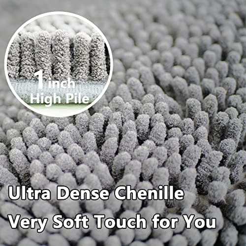 BOANKODU Bathroom Rugs Sets 2 Piece, Extra Soft Chenille Bath Mat Absorbent Bathroom Rug, Bathroom Mat with PVC Non-Slip Bottom, Machine Washable Bath Rugs (32x20 Inch + 24x16 Inch, Light Grey) 5