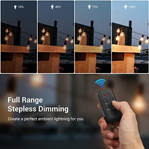 DEWENWILS Outdoor Dimmer for String Lights, Remote Dimmer Switch, Weatherproof Dimmer Plug, 100FT Range, Compatible with Dimmable LED/Tungsten Bulbs 3