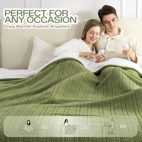 LunaHush Heated Blanket Electric Blanket King Size, 90" x 100" Fast Heating Blanket with Dual Control 8 Heating Levels & 10 Hours Auto Off, Machine Washable, ETL & FCC Certification, Green 7