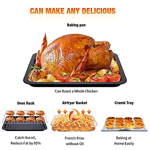 Geek Chef Air Fryer Toaster Oven 26 QT, Large AirFryer Convection Countertop Oven Combo with Easy Bake, Roast, Broil, Warm, 6 Slice Toast 7-in-1 Functions, 3 Layers with 4 Accessories,Stainless Steel 8