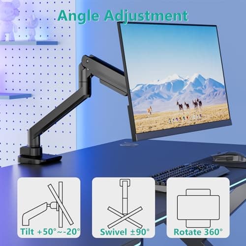 WALI Ultrawide Monitor Arm for 17 to 49 Inch Heavy Duty Curved Screens, Holds 44 Lbs, Adjustable Gas Spring Single Monitor Desk Mount for Samsung Odyssey G9, 75x75/100x100 VESA (GSM001XL-P), Black 6