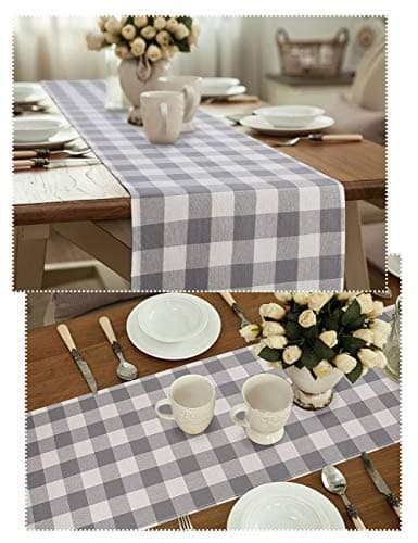 LONG WAY 100% Cotton Dining Table Runner-13 by 72 inches,Buffalo Check Table Runner Machine Washable Everyday Table Décor (Grey) 5