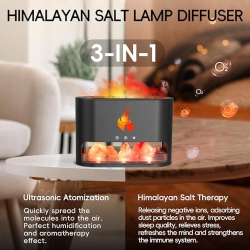 YALEDI Essential Oil Diffuser, Fireplace Flame Fire Oil Diffuser, 250ml Himalayan Salt Lamp Diffuser, Cool Mist Aromatherapy Humidifier with 7 Colors Light, Timer & Auto-Off for Home, Room (Black) 5