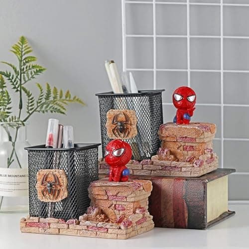 BREIS Spiderman Pen Holder, Creative Novelty Office Desk Decorations Man boy Girls Gadgets Stationery Storage Box Unique Gifts for Spiderman Fans (Red-A) 8