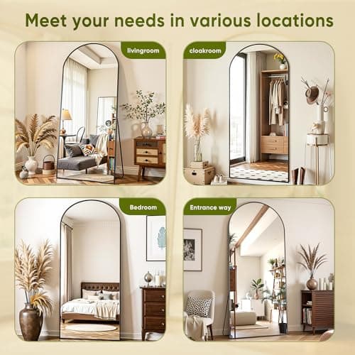 Furnbar Full Length Mirror, 59"x18" Arched Full Body Mirror, Floor Mirrors with Stand, Body Mirrors Standing Hanging Leaning Against Wall,Aluminum Frame Mirrors for Bedroom Cloakroom,Living Room,Black 9