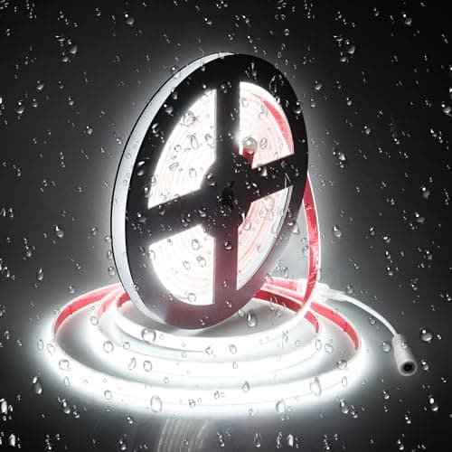 ALITOVE 24V LED Strip Lights Waterproof IP68 Daylight White 6500k COB LED Strip 16.4ft CRI>90 Super Bright Dotless LED Tape Lights for Bedroom Cabinet Pool DIY Lighting(Without Power Supply)
