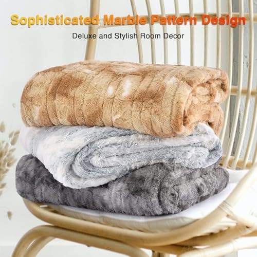 WOOMER Heated Blanket King Size 100" x 90", Electric Blanket with Dual Controllers, 0.5-12 Hours Timer & 10 Heating Levels, ETL Certified, Marble Blue Double-Sided Faux Fur, Machine Washable 8