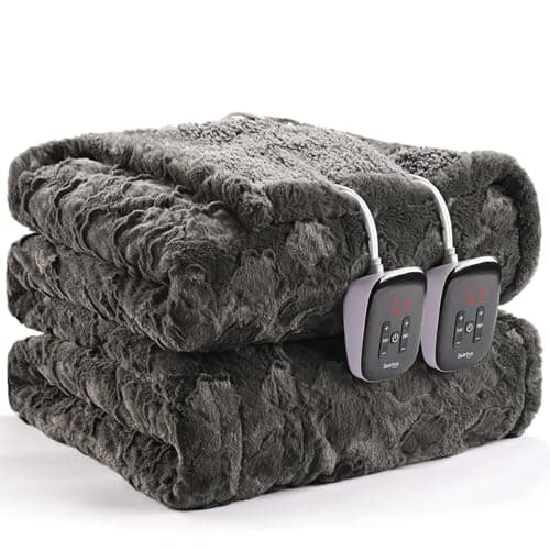 Bearhug Electric Blanket King Size 100" x 90", Dual Controller Heated Blanket, Grey Flower Patterns Faux Fur & Warm Sherpa, 10-Heat Levels & 1-12H Auto Off,ETL, Machine Washable 8