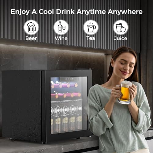 Kndko Mini Beverage Refrigerator - 48 Can Mini Fridge with Digital Temperature Control, LED Light, Reversible Door, Perfect for Home, Office, Bar, and Game Room - 1.3 Cu.Ft, Black 7