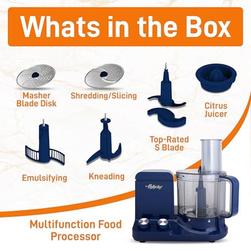 NutriChef Food Processor | 2 QT Capacity | Ultra-Quiet Multipurpose Motor | Includes 6 Attachment Blades | Silicone Base for Secure Grip | 12-Cup Capacity | Pre-Set Speeds for Easy Use (Blue) 7