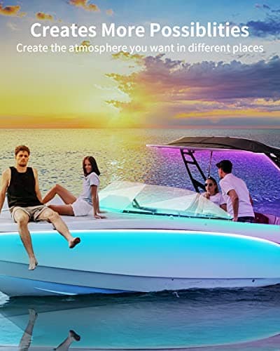 Kimdelee 100ft 66ft 33ft Waterproof Led Light Strips, 12v RGB Outdoor Strip Lights Color Changing 5050 with Bluetooth Music Sync App Remote Controller, Rope (100ft) 7