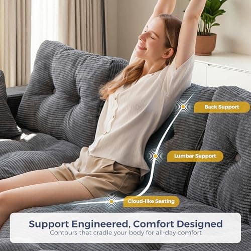 MAXYOYO L-Shaped Sectional Sofa with Convertible Left/Right Ottoman, Cloud Boneless Modular Couch, Layered Cushion & Tufted Upholstered, 4-in-1 Flexible Combination, No Assembly, Dark Grey 9