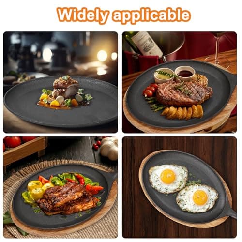 DUIBAOCHUN 4 PCS Fajita Skillet,Sizzler Plates With Wooden Base And Handle Cover,Steak Plates,Cast Iron Skillet Set,Cast Iron Plates for Home Party Eating 7