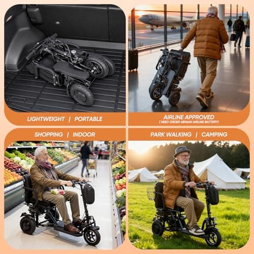 ChiefCarOfficer 3 Wheel Mobility Scooter for Seniors Adults 300 lbs, 700W, 48V10AH Battery Travel Folding Scooters Lightweight Handicap Scooter Elderly Collapsible Electric Mobility Scooters Foldable 9