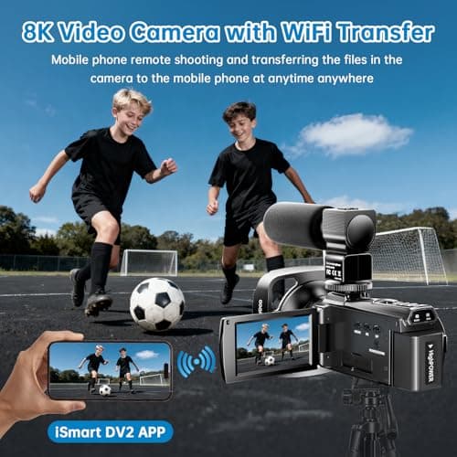 8K Video Camera Camcorder 2025 Latest 88MP Ultra HD Video Cameras Wifi Vlogging Camera for YouTube 18X Digital Video Cameras with 32G Card Microphone 6-Axis Anti-Shake IR Night Vision Video Recorder 5