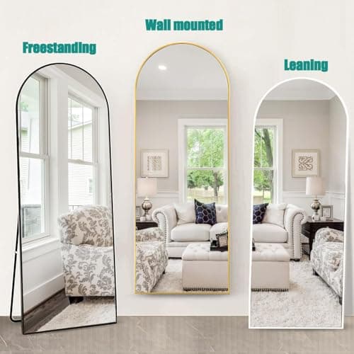 TinyTimes 64''x21'' Arched Full Length Mirror with Stand, Full Body Mirror, Mirrors Full Length Floor Freestanding, Wall Mounted Mirrors for Bedroom Living Room Cloakroom (Gold) 6