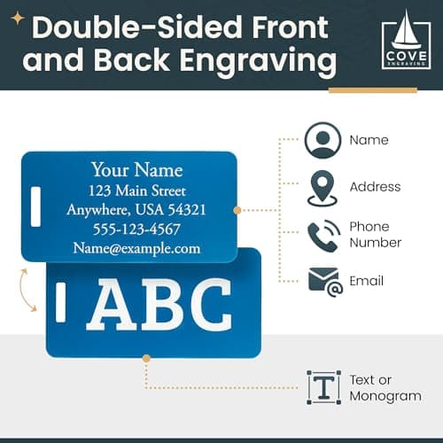 Personalized Aluminum Luggage Tags – Permanent Laser Engraved Metal Suitcase Tags for Travel – Custom Name & Contact ID for Checked Bags & Carry On – Set of 2 (Red) 5