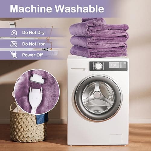 Eydna Electric Heated Blanket Queen Size 84"x90", Soft Plush Microplush for Bed, Dual Controllers & Heating Zones, 10Hs Auto Off & 5 Heating Levels, Machine Washable, Gifts for Family-Light Purple 8