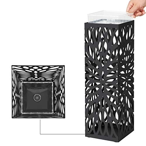 SONGMICS Umbrella Stand, Umbrella Holder for Entryway, Steel Square Umbrella Rack Organizer Freestanding, for Canes Walking Sticks, with a Detachable Drip Tray, 4 Hooks, Black ULUC48B 6