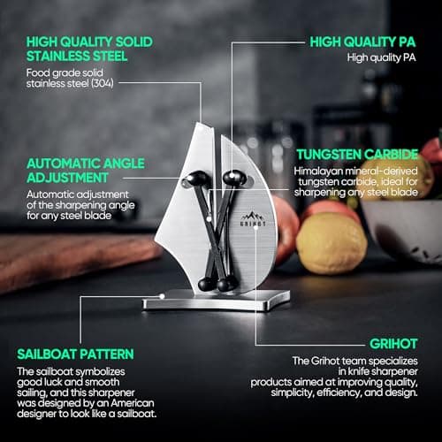 Grihot VN3 Professional Knife Sharpener | 3-Action Streamlined Sailboat Design for Effortless Knife Sharpening - The Ultimate Tool for Precision 11 to 21 Degree Angles (Upgrade Stainless Steel) 5