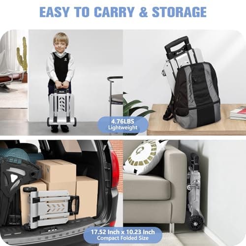 KEDSUM 270LBS Utility Luggage Cart with 4 Wheels, 100% Aluminum Hand Truck Dolly, Folding Hand Truck with Advanced Tank Wheels, Portable Dolly Cart for Luggage, Travel, Shopping, Office Use 7