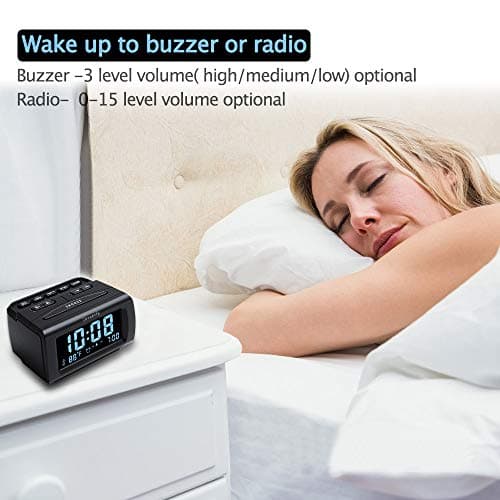 DreamSky Alarm Clock Radios for Bedrooms with Battery Backup, Large Big Numbers with Dimmer Wheel, USB Port, Bedside Digital FM Radio with Sleep Timer, Temperature, Adjustable Volume, Snooze 5