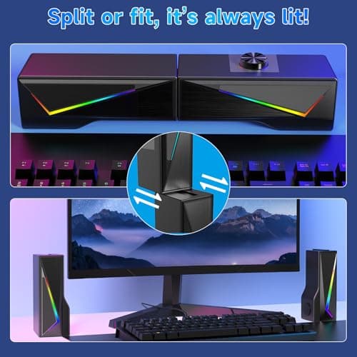 Computer Speakers for Desktop, Bluetooth & USB Input, USB Powered Gaming Stereo Speakers for PC Laptop Monitor, 6 Colorful RGB Modes, Detachable 2-in-1 Design (Package Only 2 Speaker) 6