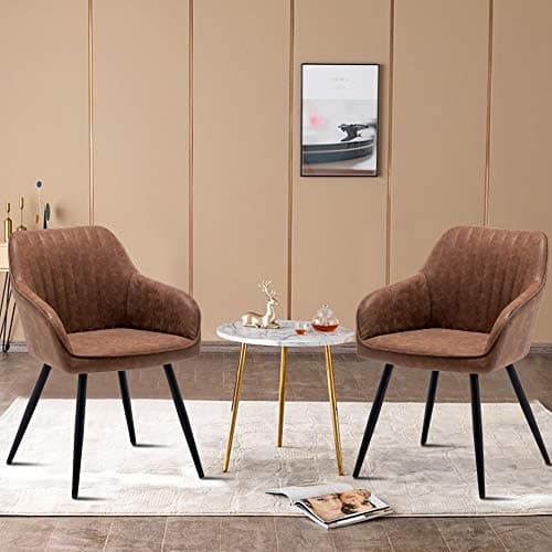 annjoe Faux Leather Accent Arm Chairs for Living Room Leisures/ Upholstered Chair with Metal Legs Set of 2 for Home Kitchen Office Bistro Cafe, Brown 7