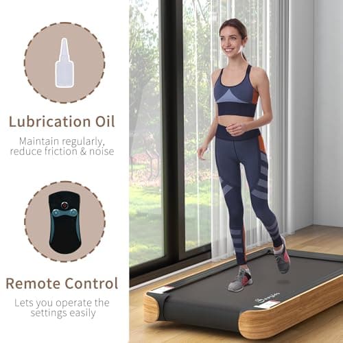 Soozier 2.5HP Walking Pad, Under Desk Treadmill with Bluetooth Speaker, Wheels, Remote Control, LED Display, Max Load 265 lbs., for Home Gym Office, Wood Look 8