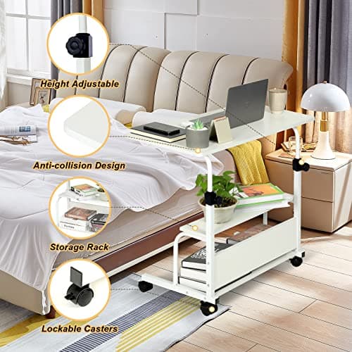 QZMDSM Portable Desk with Wheels Small Standing Desk on Wheels Adjustable Height Rolling Desksfor Home Office Study White 5