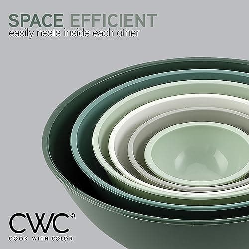 COOK WITH COLOR Mixing Bowls with TPR Lids - 12 Piece Plastic Nesting Bowls Set includes 6 Prep Bowls and 6 Lids - Microwave Safe (Sage) 6