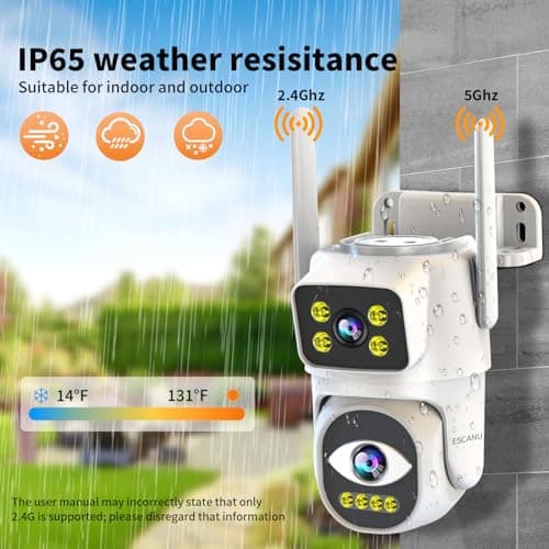 ESCANU Dual Lens Security Camera Outdoor,WiFi Camera for Home Security,Home Survaillance Outdoor,PTZ,2-Way Audio, Auto Tracking,Night Vision,24/7 Continous Record,IP65 Weather Proof 9
