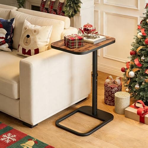 Kitstorack TV Tray Table, Adjustable Height & Flip-Top & Rounded Metal Corners, Snack Table for Couch, Sofa, Bed, Chair, Living Room, C Shaped End Side Table for Eating, Dinner or Laptop, Small Spaces 6