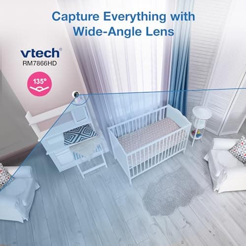 VTech Smart WiFi 7” HD Display Video Baby Monitor, 1080p HD Camera via App, Pan-Tilt-Zoom, Night Light, 2-Way Talk, 2K CMOS Video Sensor, Wide-Angle Viewing, Rechargeable Battery, Free App: RM7866HD 9