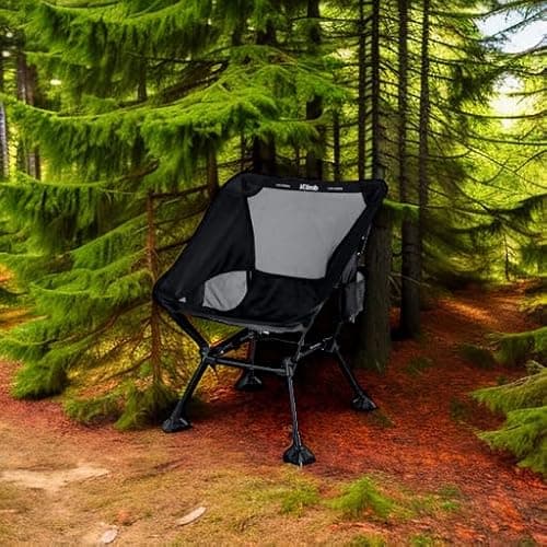 iClimb Ultralight Compact Camping Folding Beach Chair with Anti-Sinking Large Feet and Back Support Webbing (Black - Square Frame) 6