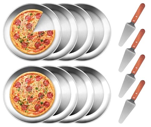 tchrules 12 Inch Pizza Pan Set of 8, Stainless Steel Pizza Tray, Round Non-Stick Coating Pizza Plate for Oven Kitchen Baking Home Restaurant, Dishwasher Safe （Silver）