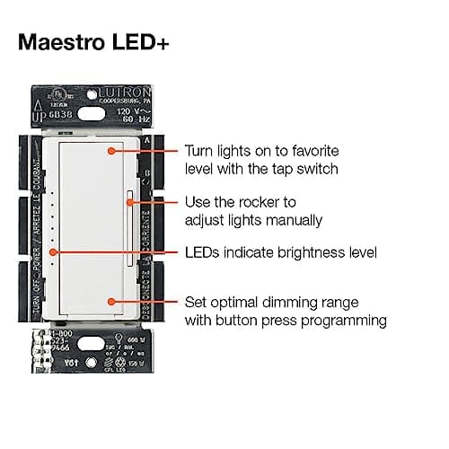 Lutron Maestro LED+ Dimmer Switch for Dimmable LED, Halogen and Incandescent Bulbs, 150W/Single-Pole or Multi-Location, MACL-153M-WH, White 10
