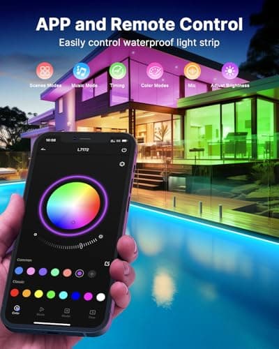 Fussion Outdoor LED Strip Lights Waterproof 200FT (2 Rolls of 100FT) with Remote, RGB LED Light Strips Music Sync Color Changing Christmas House Rope Lighting for Outside 5