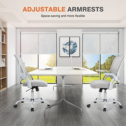 Sweetcrispy Office Computer Desk Chair, Ergonomic Mid-Back Mesh Rolling Work Swivel Task Chairs with Wheels, Comfortable Lumbar Support, Comfy Flip-up Arms for Home, Bedroom, Study, Student, Black 6