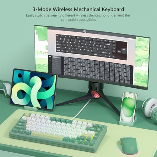 Womier SK75 75% Keyboard with Full Aluminum Wireless Mechanical Gaming Keyboard, VIA Custom Pre-lubed POM Switches RGB Creamy Gaming Key Board, 3-Modes Gasket Hot Swappable, Green 6