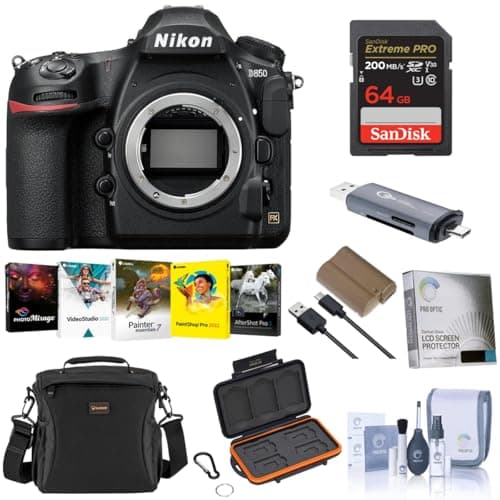 Nikon D850 DSLR Camera - Bundle With 64GB SDXC U3 Card, Camera Case, Spare Battery, Cleaning Kit, Memory Wallet, Card Reader, Glass Screen Protector, PC Software Package